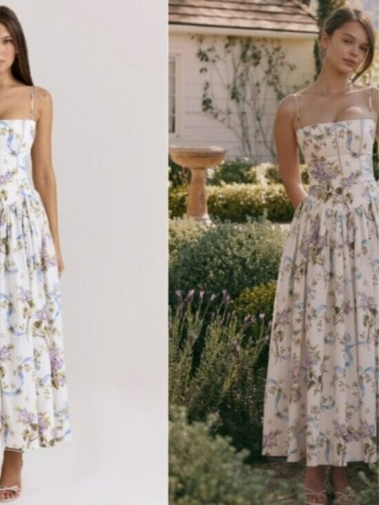 House of CB Dresses & Skirts - House of CB 'Ysabella' off white vintage ribbon print cotton midi sundress NWOT